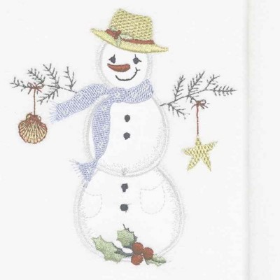 Coastal Snowman Embroidered White Cotton Fingertip Towels, Set of 2
