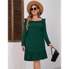 YesFashion Women's Plus Size Dress Casual Long Sleeve Ruffle Trim Dress Square Neck Elastic High Waist Belted Midi Dress - 3 of 4