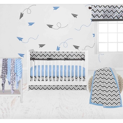 Bacati - Ikat Dots Zebra Blue Grey Boys 10 Pc Crib Set With Long Rail Guard  Cover & 4 Muslin Swaddling Blankets : Target