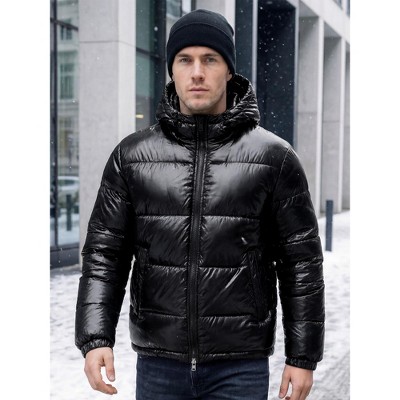 INSPIRE CHIC Men's Winter Adjustable Hooded Zipper Windproof Quilted Puffer Jacket X-Large Black — фото 4