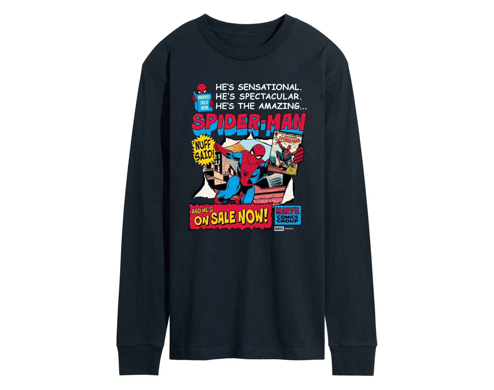 Men's Marvel Spider-Man He's Sensational Comic Long Sleeve Graphic T-Shirt - Navy - 2 X-Large