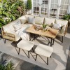 GARVEE 6-Piece Outdoor Sectional Set – All-Weather PE Rattan Sofa & Wood Table for Patio, Backyard (Beige) - 3 of 4
