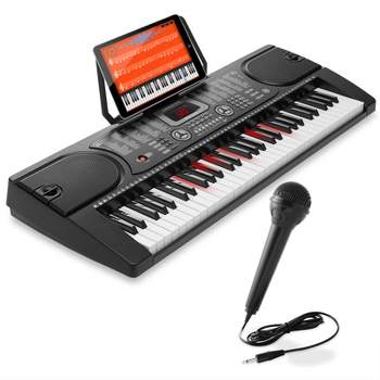 Hamzer 61-Key Electronic Keyboard Portable Digital Music Piano with Lighted Keys, Microphone, and Keynote Stickers