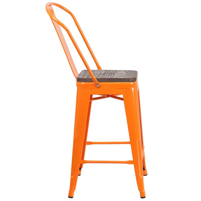Emma and Oliver 24"H Metal Counter Height Stool with Back and Square Wood Seat, 5 of 8