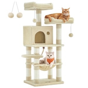 FEANDREA Cat Tree, Cat Tower for Indoor Cats, 56.3-Inch Cat Condo with Scratching Posts, Hammock, Plush Perch - 1 of 4