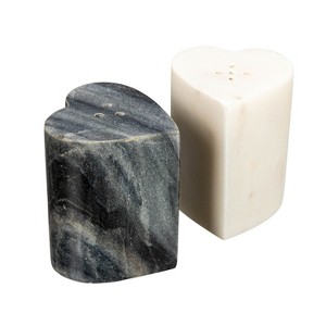 Storied Home Heart-Shaped Marble Salt and Pepper Shakers, Set of 2, Grey and White - 1 of 4