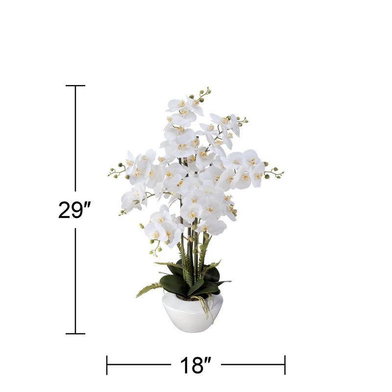 Dahlia Studios Potted Faux Artificial Flowers Realistic White Phalaenopsis Orchid in White Ceramic Pot Home Decoration 29" High, 4 of 7