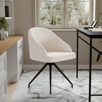 White Boucle Upholstered Office Chair with Oil Rubbed Bronze Frame