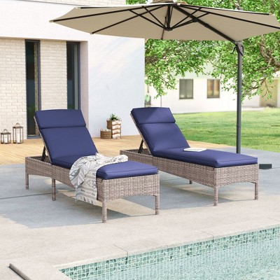Sonkuki 2-Pack Patio Lounge Chaise Chair with Gray Wicker Weather-Resistant Chair