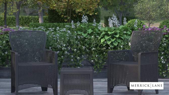Merrick Lane Outdoor Furniture 3 Item Set Faux Rattan Resin Wicker Lounge Chairs And Side Table Dark Gray Patio Furniture, 2 of 15, play video