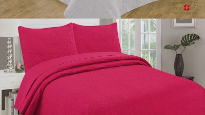 Beige Reversible Microfiber Queen Bedspread Set