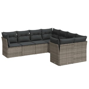 vidaXL 8 Piece Patio Sofa Set with Cushions Gray Poly Rattan - 1 of 4