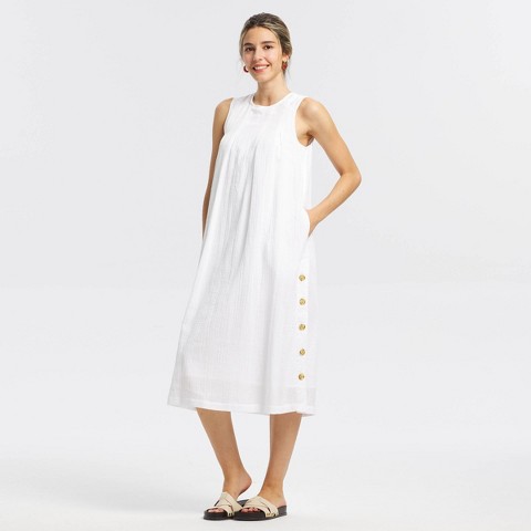 Женское платье Universal Thread Pleated-Front Side-Button, цвет: Белый