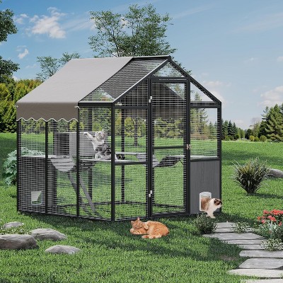 Aluminum Extra Large Outdoor Cat Enclosure for Multiple Cats, Large Cat Run, Cats Run Enclosure Walk in Kitten Condo with Channels, UV Proof Cover