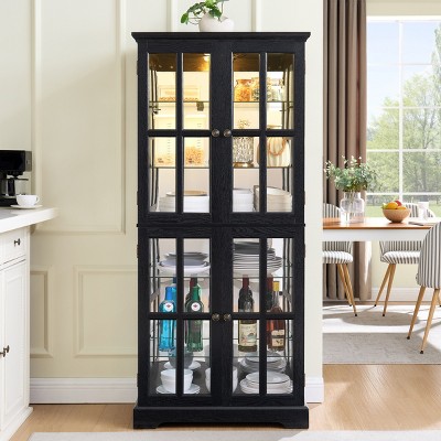 Tall Antique Lighted Glass Display Cabinet with Adjustable Shelves,Vintage Curio Showcase for Collectibles Storage-Baofuwish
