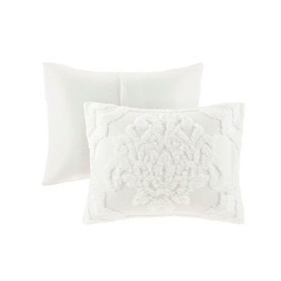 Viola White King Cotton Chenille Damask Comforter Set