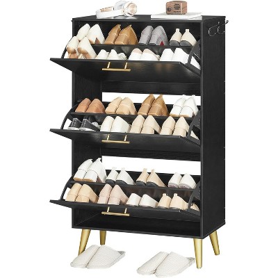 MaseiKar Shoe Cabinet, Shoe Storage Cabinet for Entryway, Hidden Shoe Cabinet with 3 Flip Drawers, Shoe Rack Organizer Cabinet with Coat Hooks