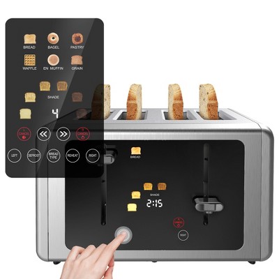Whall Toaster 4 Slice, Touch Screen Toasters 4 Wide Slots, Silver Stainless Steel Smart Bread Toaster Digital Timer, Dual Control Panel Toaster, Bagel