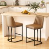 Vipbear Counter Height Bar Stools Set of 2, 25.6" H Barrel Upholestered Faux Leather Barstools with Back and Metal Frame for Kitchen Island - 2 of 4