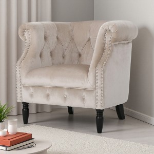 Upholstered Club Chair with Nailhead Trim and Rolled Recessed Arms - 1 of 4