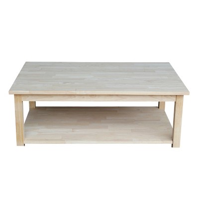 Solano Traditional Solid Wood Rectangular Coffee Table, Unfinished