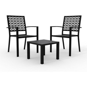 3 Piece Outdoor Bistro Set, Stackable Patio Conversation Set with Square Table and Chair for Indoor & Outdoor Porch Garden Patio Deck - 1 of 4