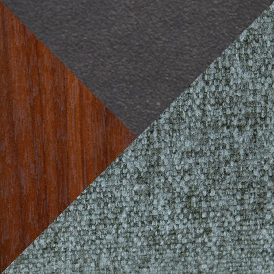 Green Upholstered Walnut Wood and Metal Counter Stools, Set of 2