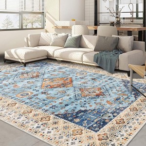Washable Vintage Floral Rug Non-Slip Low Pile Area Rug - Stain Resistant Traditional Carpet for Living Room Bedroom Nursery Apartment - 1 of 4