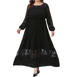 Women's Plus Size Lace Formal Sheer Mesh Crew Neck Long Sleeve Party Wedding Cocktail Elegant Maxi Dresses - Agnes Orinda - 1 of 4