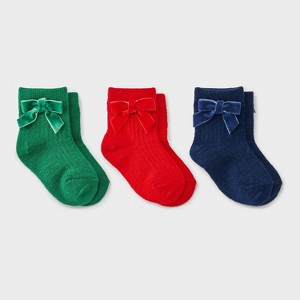 Toddler Girls' 3pk Velvet Bows Ankle Socks - Cat & Jack™ - 1 of 3
