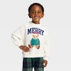 Toddler Boys' 2pc Teddy Bear "Merry" Fleece Sweatshirt & Plaid Pants Set - Cream/Green - 3 of 4