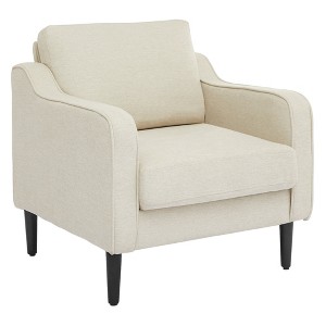 Mid-Century Accent Chair, Modern Linen Fabric Armchair for Living Room, Single Sofa with Back Pillow and Wood Legs, for Living Room, Bedroom, White - 1 of 4