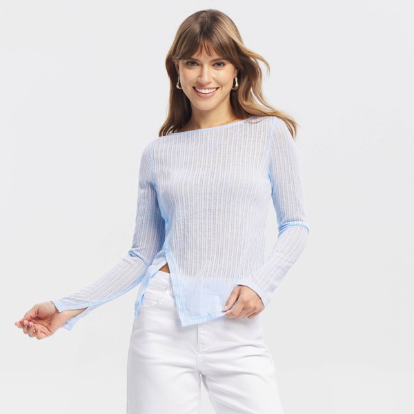 Top de punto de manga larga con abertura lateral para mujer - A New Day™ 4