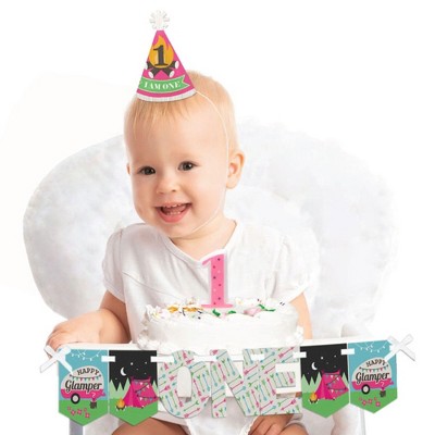 Big Dot of Happiness Let's Go Glamping 1st Birthday - First Birthday Girl Smash Cake Decorating Kit - High Chair Decorations