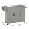 Yukimo 50.5" Gray and Silver Moveable Kitchen Island with Stainless Steel Countertop, 3 Storage Cabinets & Wheels, Mobile Kitchen Cart for Dining - 3 of 4