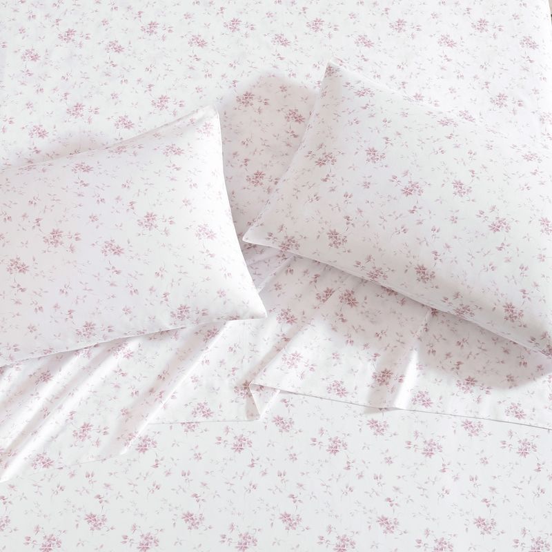 Laura Ashley Garden Muse 100% Cotton 300 Thread Count Sateen- 2 Piece- Pillowcase  Pink, 4 of 5