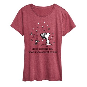 Women's - Peanuts - Dec Snoopy Woodstock Snowfall Short Sleeve Graphic T-Shirt - 1 of 4