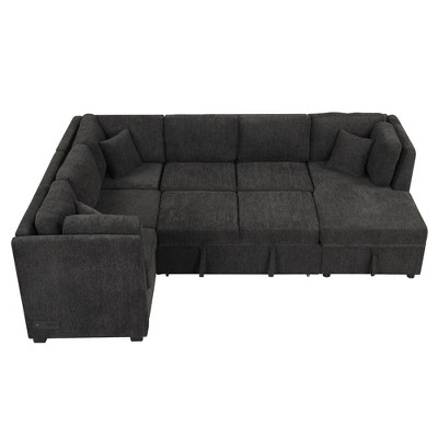 NicBex Modern 108.6" Pull Out Sofa Bed Chenille Convertible Sleeper Sofa with USB Ports and Storage Chaise for Living Room
