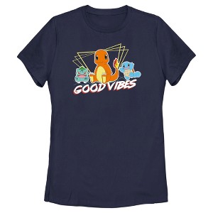 Women's Pokemon Bulbasaur, Squirtle and Charmander Good Vibes T-Shirt - 1 of 4