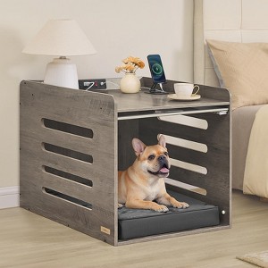 Modern Dog Crate Furniture with Charging Station & Hidden Acrylic Door ¨C Side Table for Small/Medium Dogs up to 45 lb - 1 of 4