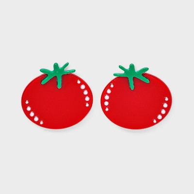 Acrylic Tomato with Stones Earrings - A New Day™ Red: Hypoallergenic Plastic Studs, 1.2" Length, Post Closure
