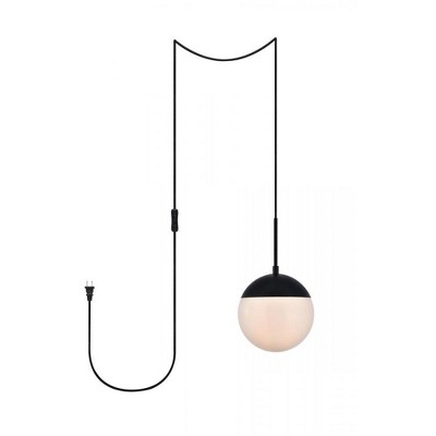 Elegant Lighting Eclipse 1 Light Black plug in pendant With Frosted White Glass