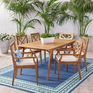 Christopher Knight Home Mesa Outdoor Acacia Wood 7 Piece Dining Set with Cushion - 1 of 4