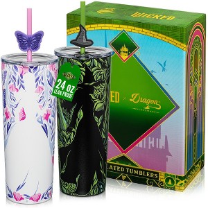 Dragon Glassware x Wicked 24 oz Vacuum Insulated Tumbler with Lid & Straws Set of 2 - Shadows - 1 of 4
