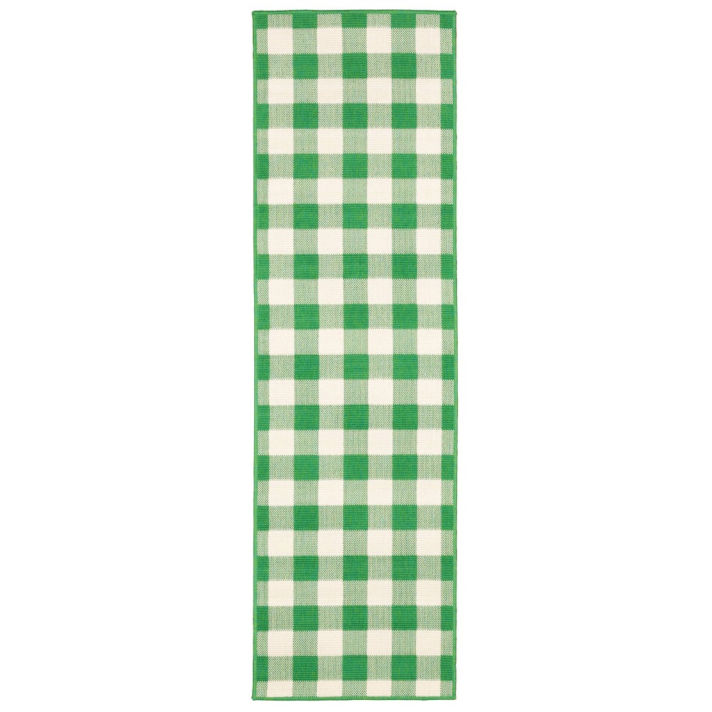 Photos - Area Rug 2'3"x7'6" Madeline Plaid Check Rug Green/Ivory - Captiv8e Designs