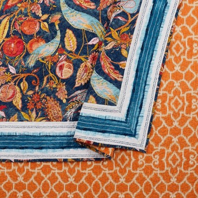 King Size Blue Cotton Reversible Quilt Set