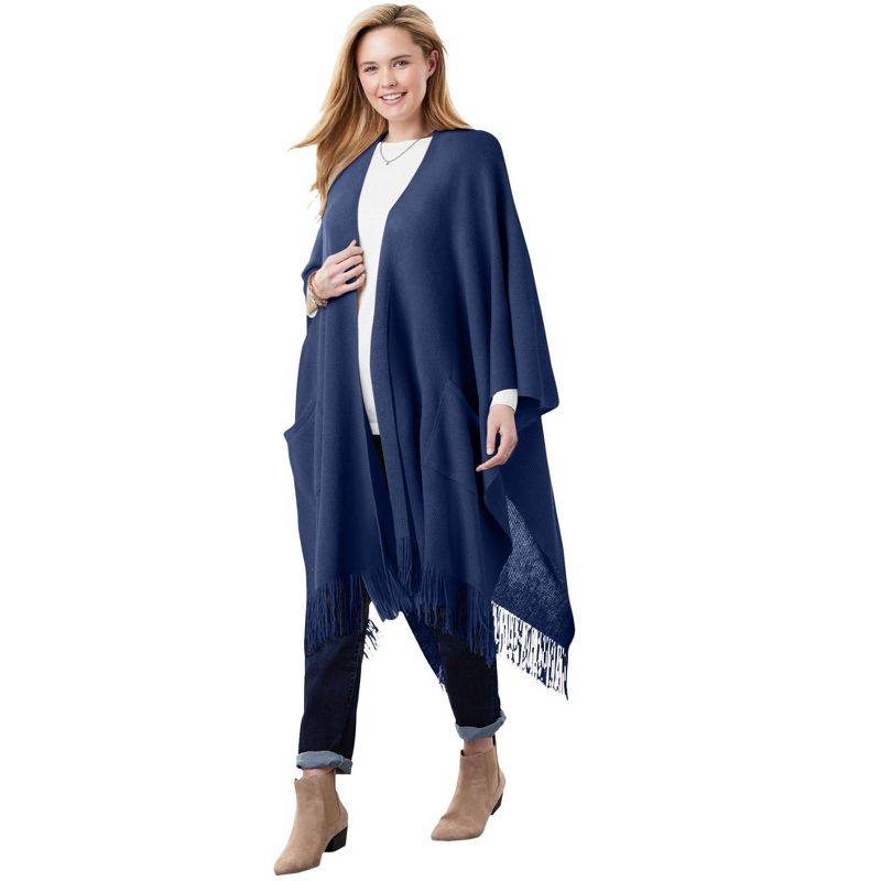 Woman Within Women's Plus Size Fringed Cape, 1 of 2