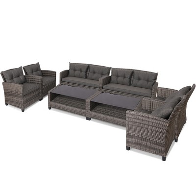 Tangkula 8PCS Rattan Patio Conversation Set Cushioned Outdoor Furniture Set