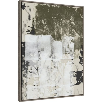 24" x 33" Olive and White Abstract Canvas Wall Art