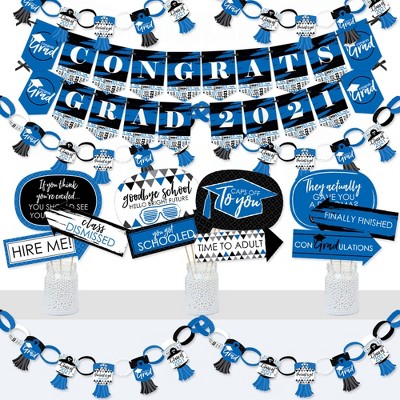 Big Dot of Happiness Blue Grad - Best is Yet to Come - Banner and Photo Booth Decor - 2021 Royal Blue Grad Party Supplies Kit - Doterrific Bundle